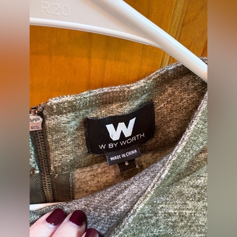 W By Worth Heather Green Sleevless Wool Knit Dress Mock Neck Drawstring Waist - Picture 13 of 13